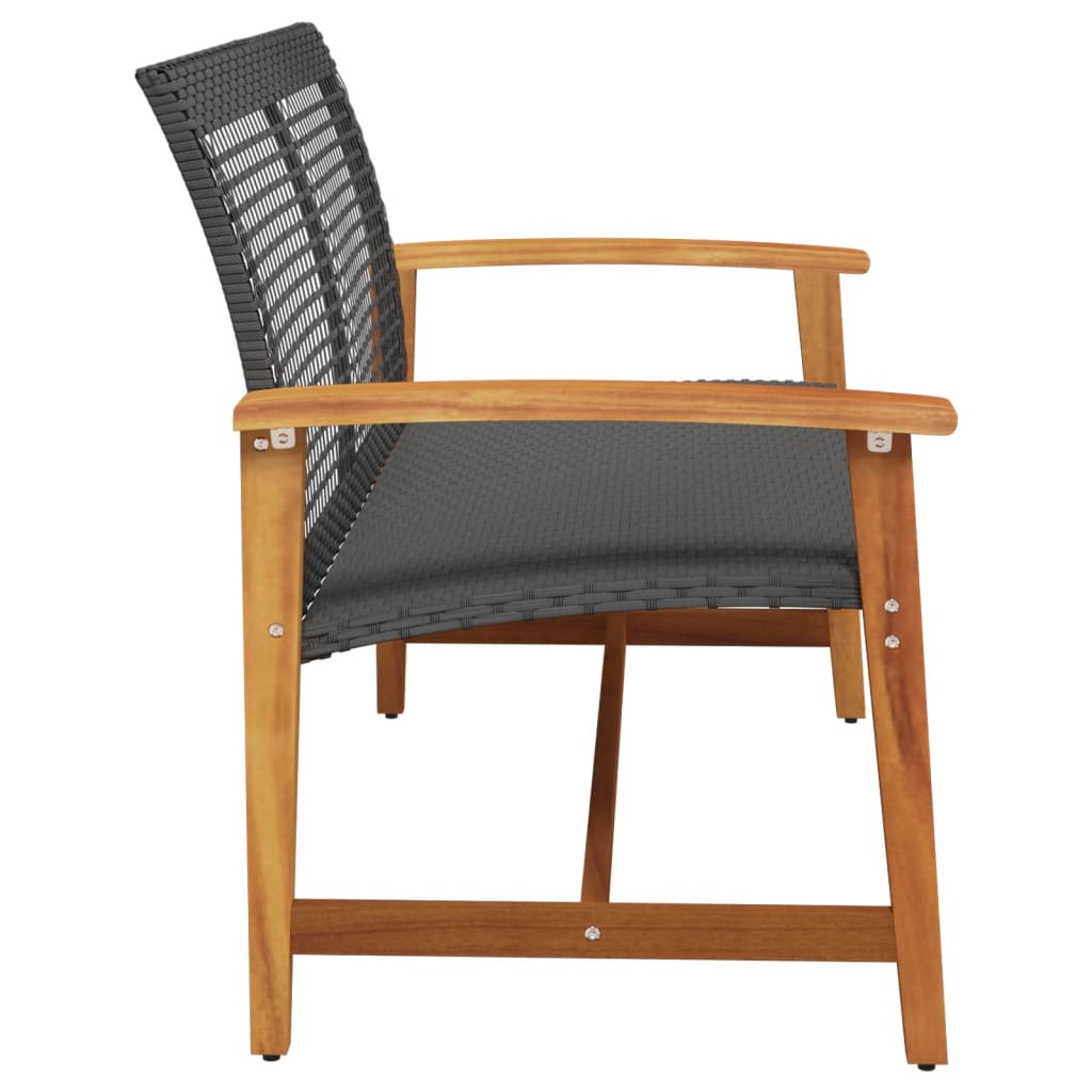 vidaXL Ławka ogrodowa, czarna, 112 cm, polirattan i drewno akacjowe