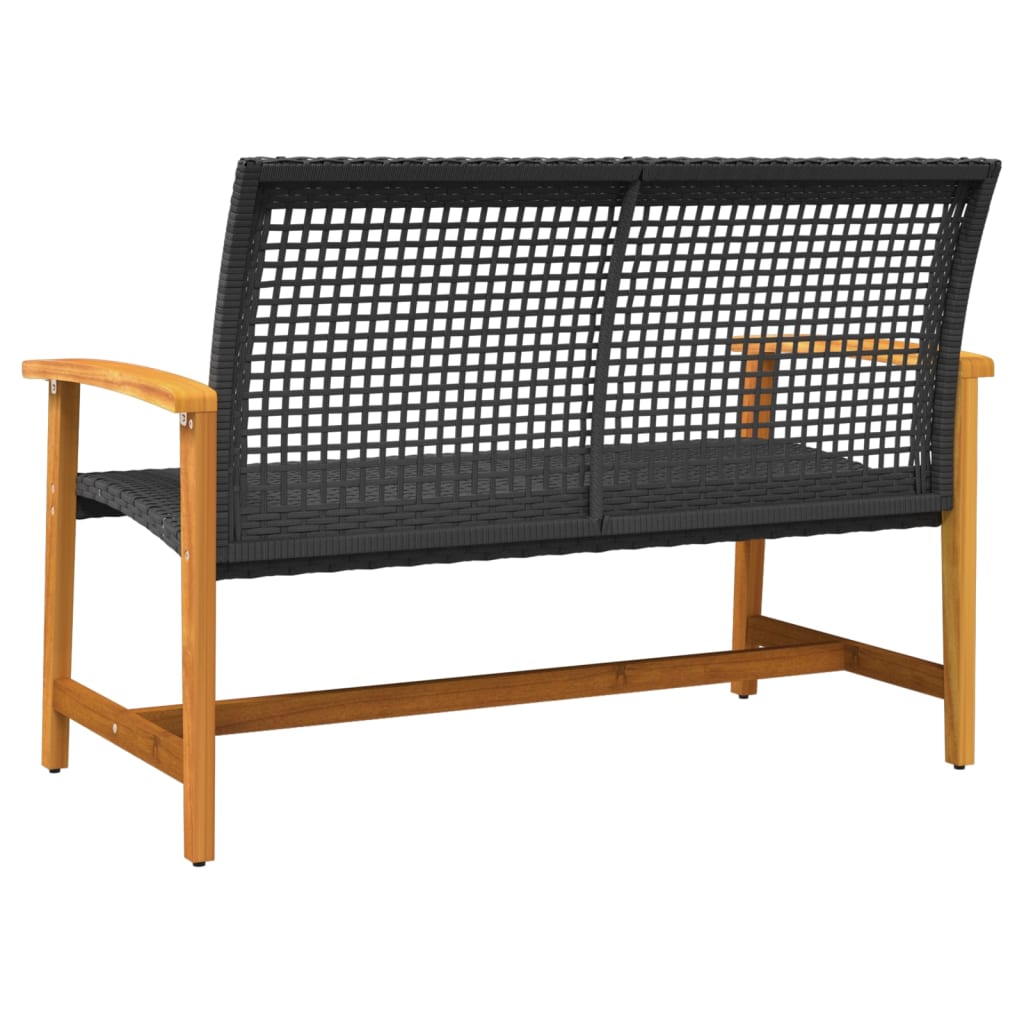 vidaXL Ławka ogrodowa, czarna, 112 cm, polirattan i drewno akacjowe