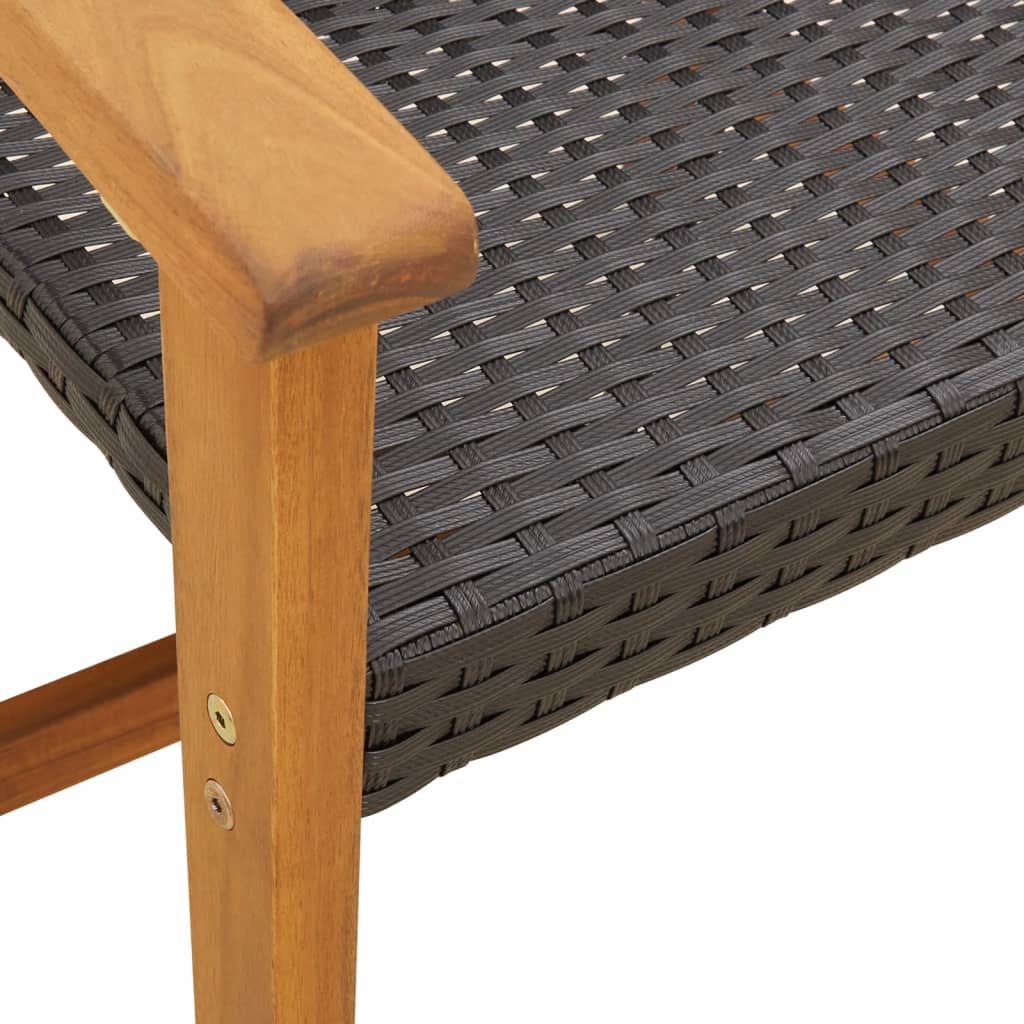 vidaXL Ławka ogrodowa, czarna, 112 cm, polirattan i drewno akacjowe