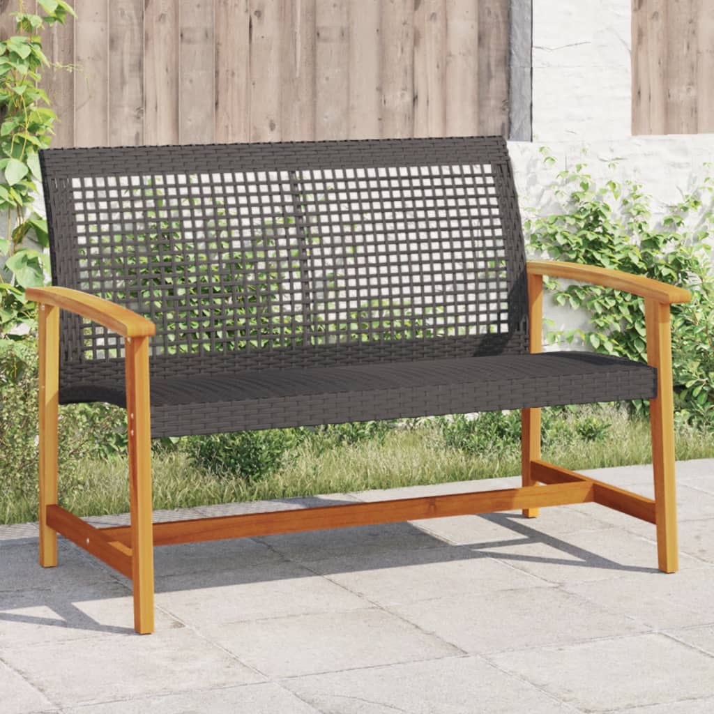 vidaXL Ławka ogrodowa, czarna, 112 cm, polirattan i drewno akacjowe