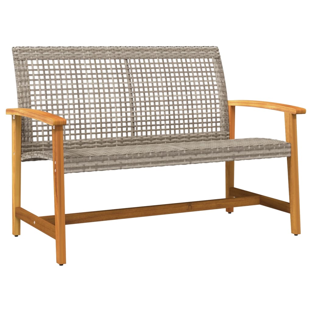vidaXL Ławka ogrodowa, szara, 112 cm, polirattan i drewno akacjowe