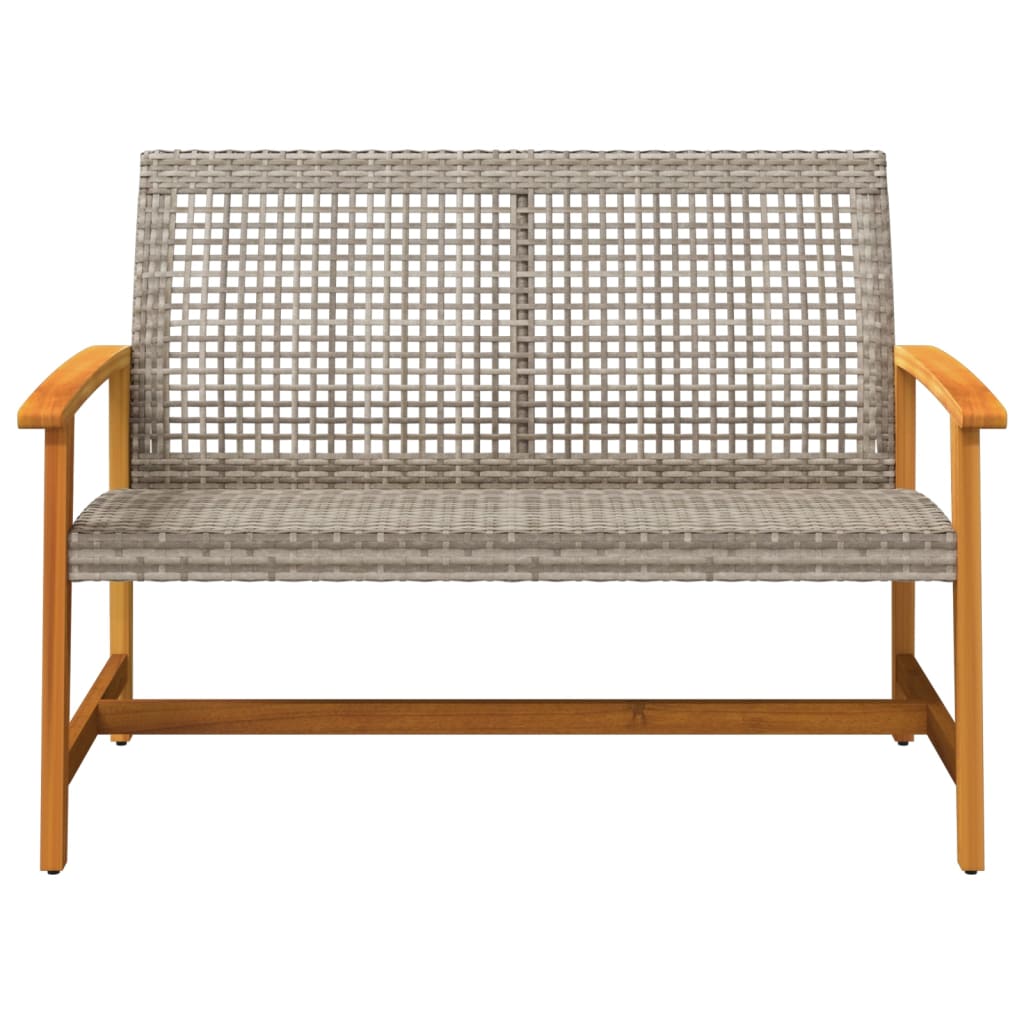 vidaXL Ławka ogrodowa, szara, 112 cm, polirattan i drewno akacjowe