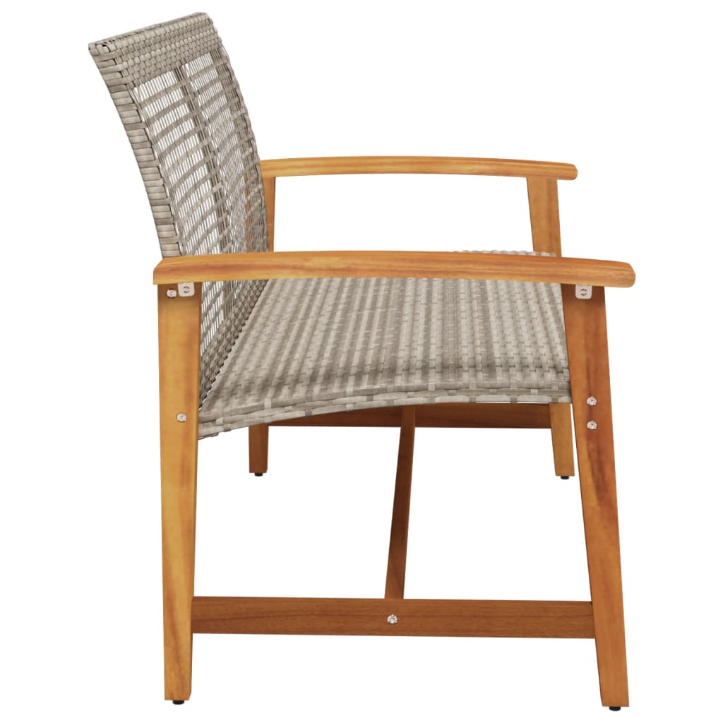 vidaXL Ławka ogrodowa, szara, 112 cm, polirattan i drewno akacjowe