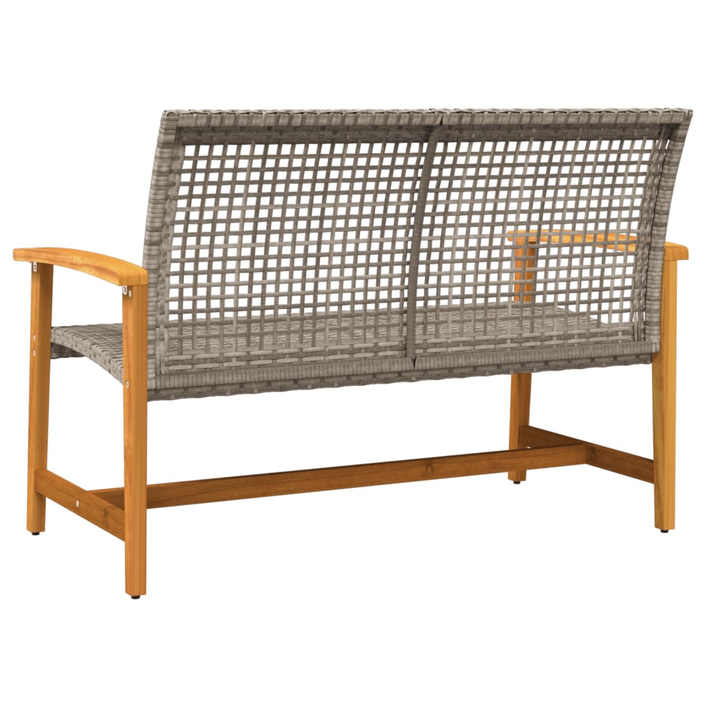 vidaXL Ławka ogrodowa, szara, 112 cm, polirattan i drewno akacjowe