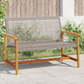 vidaXL Ławka ogrodowa, szara, 112 cm, polirattan i drewno akacjowe