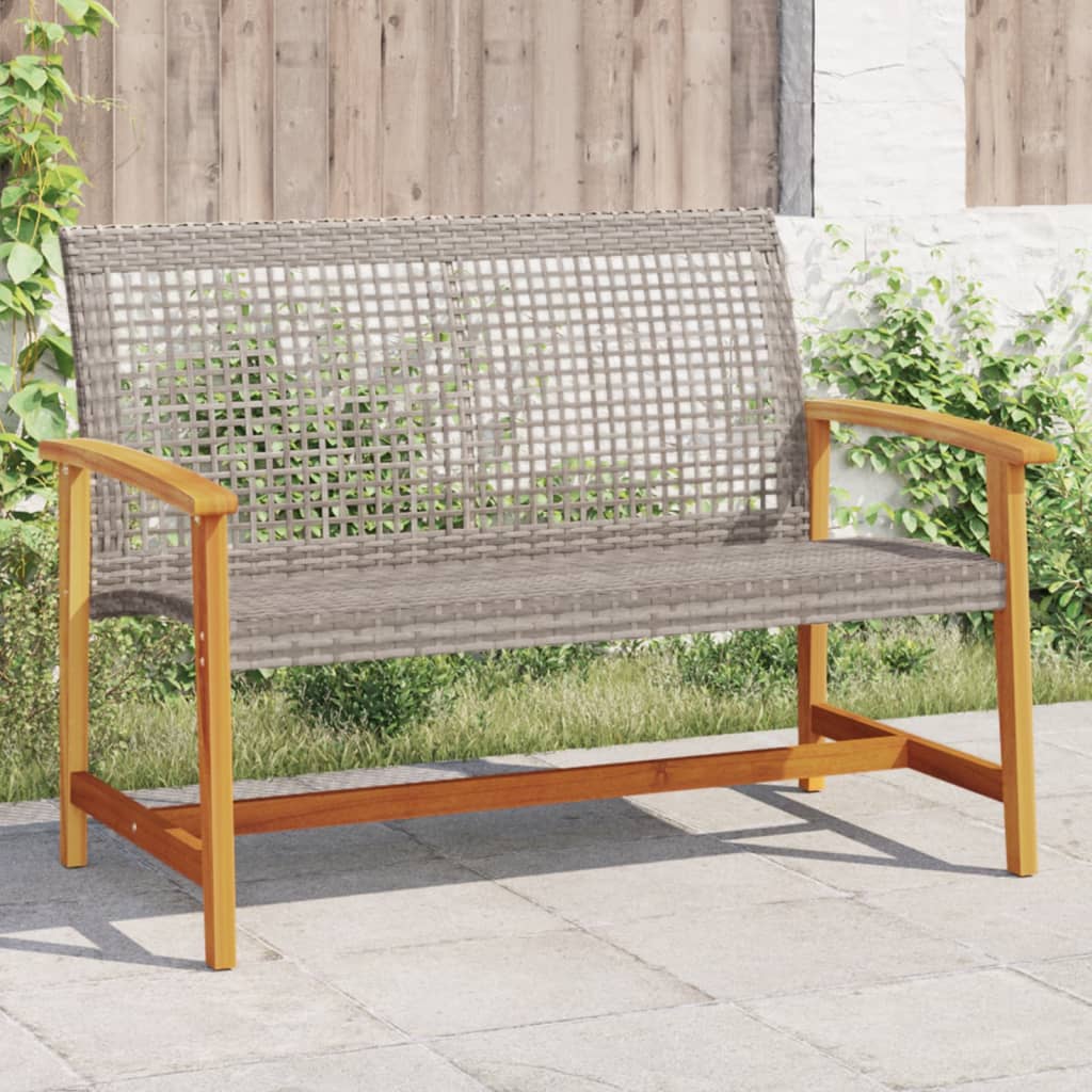 vidaXL Ławka ogrodowa, szara, 112 cm, polirattan i drewno akacjowe
