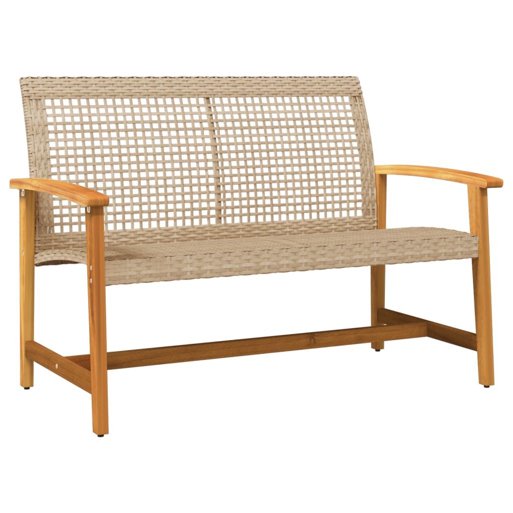 vidaXL Ławka ogrodowa, beżowa, 112 cm, polirattan i drewno akacjowe