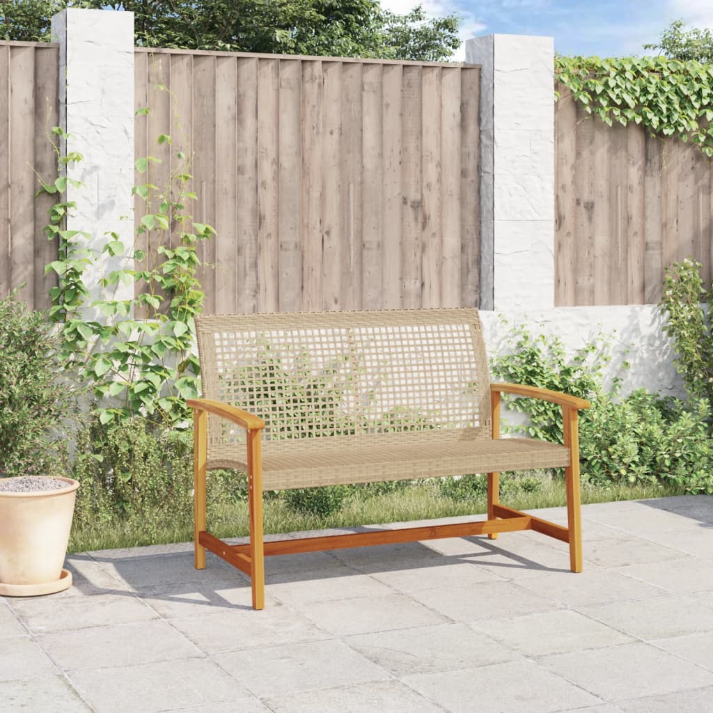 vidaXL Ławka ogrodowa, beżowa, 112 cm, polirattan i drewno akacjowe