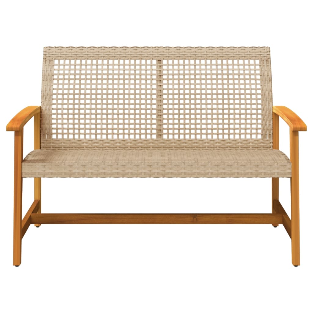 vidaXL Ławka ogrodowa, beżowa, 112 cm, polirattan i drewno akacjowe