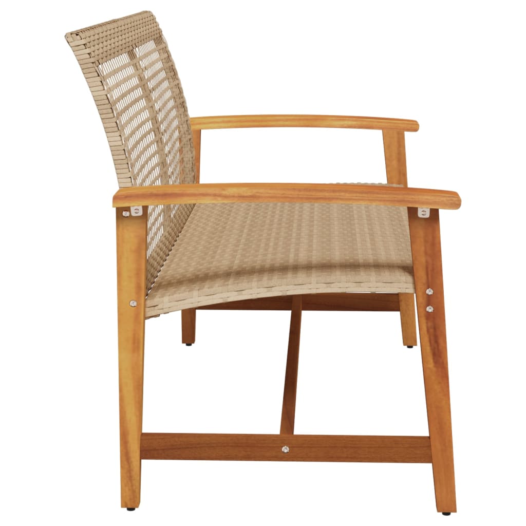 vidaXL Ławka ogrodowa, beżowa, 112 cm, polirattan i drewno akacjowe