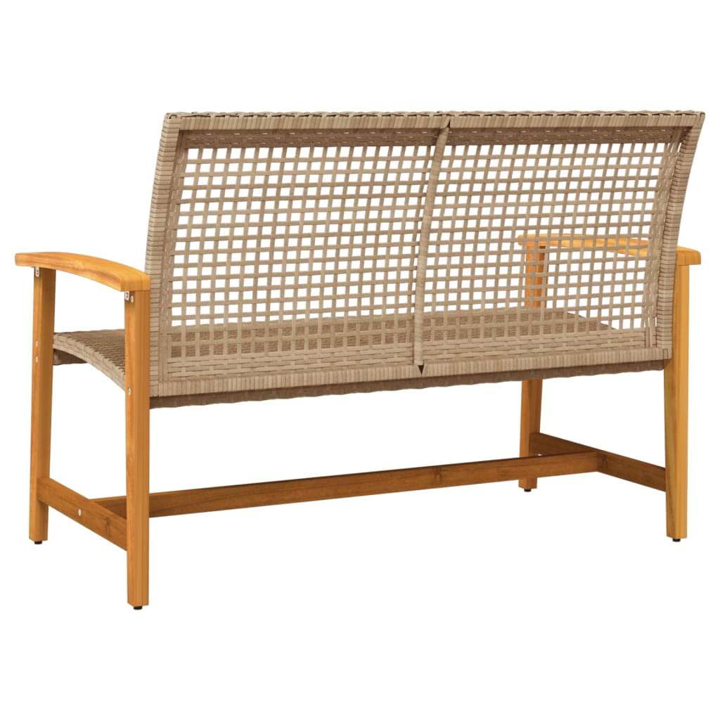 vidaXL Ławka ogrodowa, beżowa, 112 cm, polirattan i drewno akacjowe