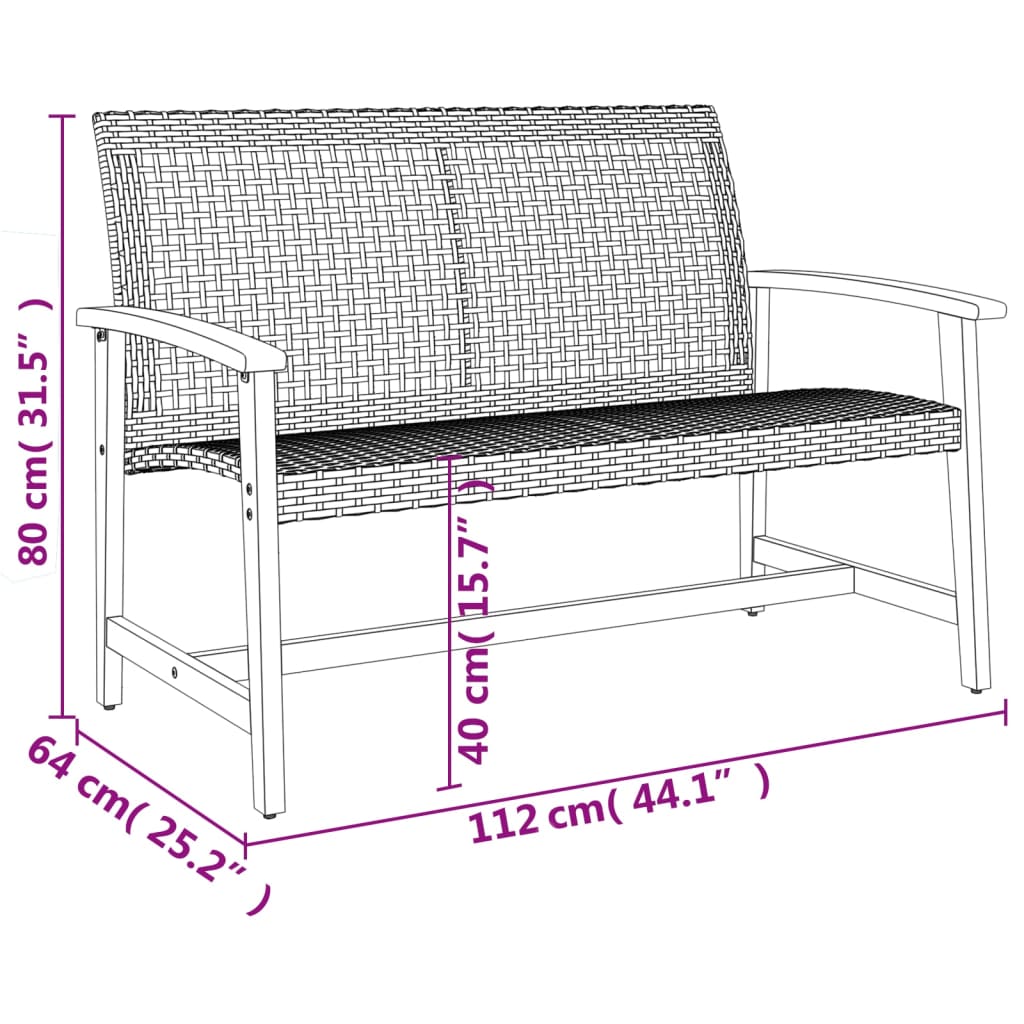 vidaXL Ławka ogrodowa, beżowa, 112 cm, polirattan i drewno akacjowe