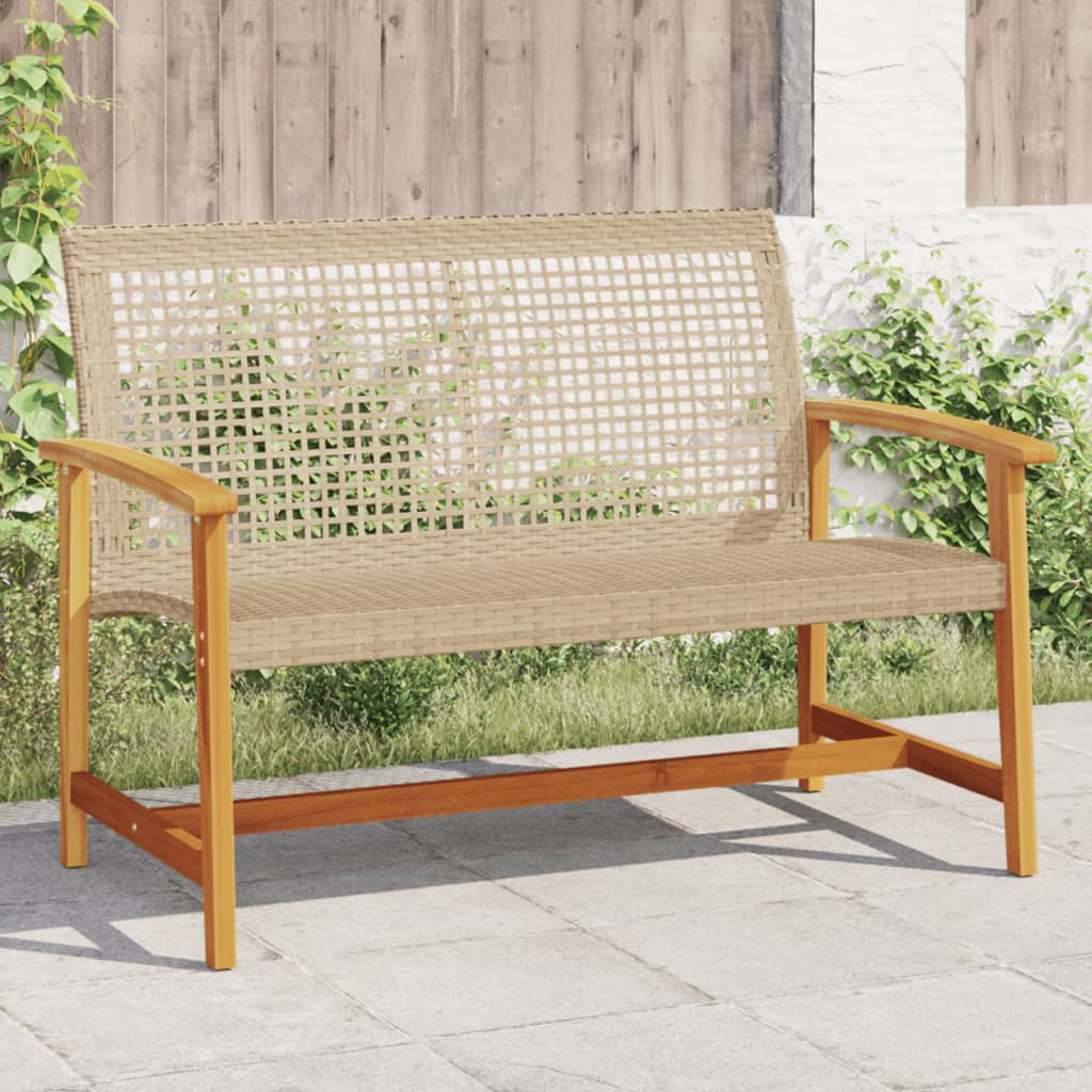 vidaXL Ławka ogrodowa, beżowa, 112 cm, polirattan i drewno akacjowe
