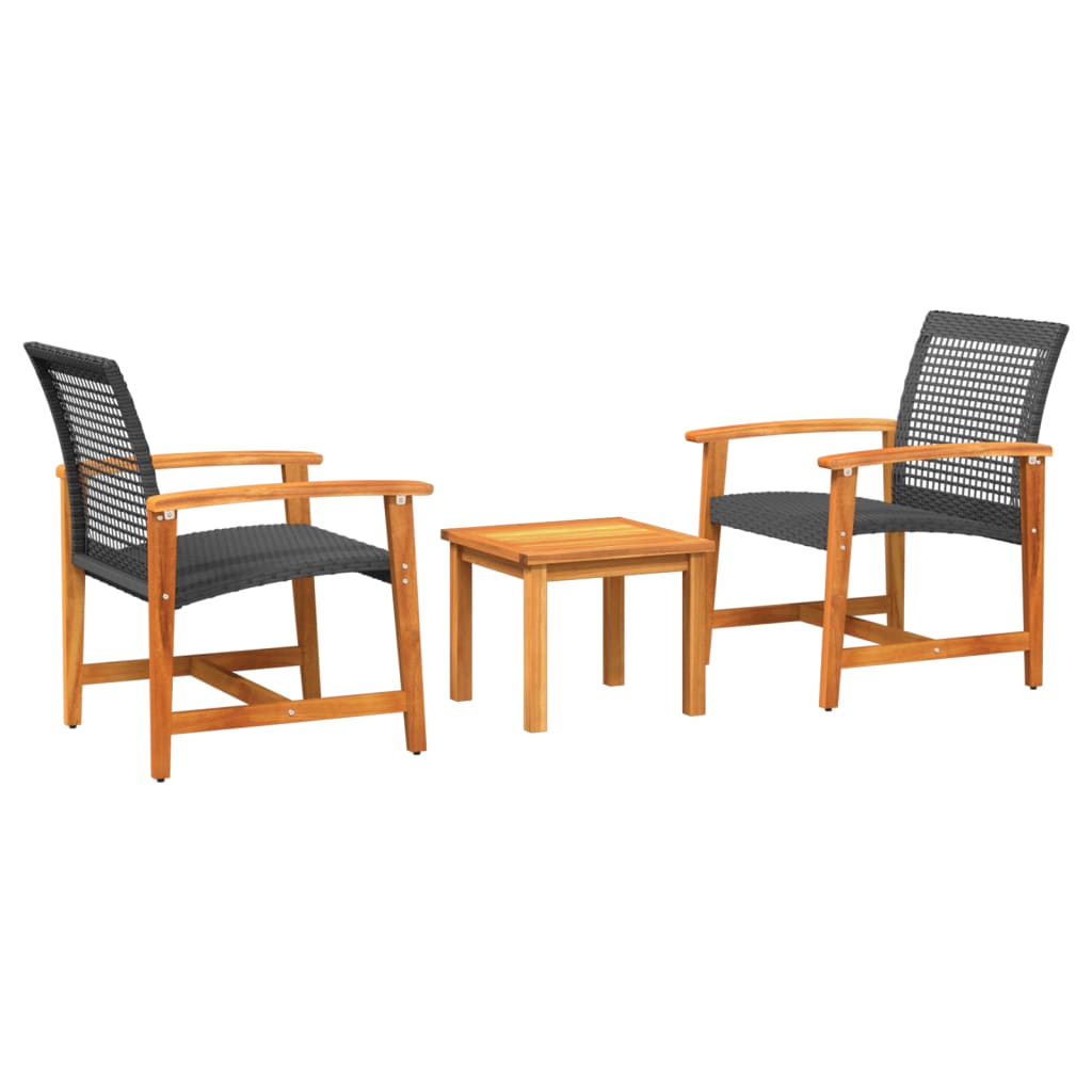 vidaXL 3-cz. zestaw mebli bistro, czarny, rattan PE i drewno akacjowe