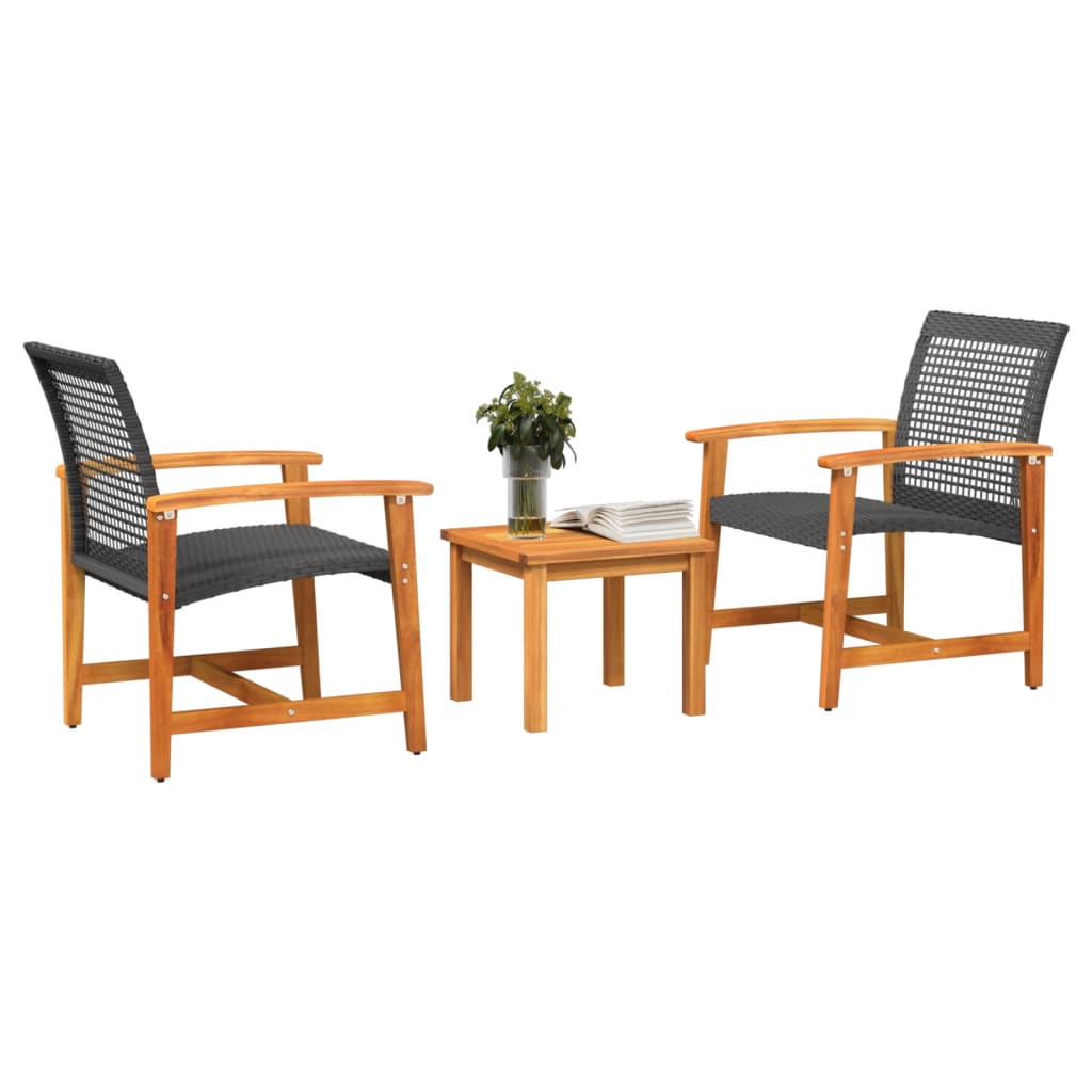 vidaXL 3-cz. zestaw mebli bistro, czarny, rattan PE i drewno akacjowe