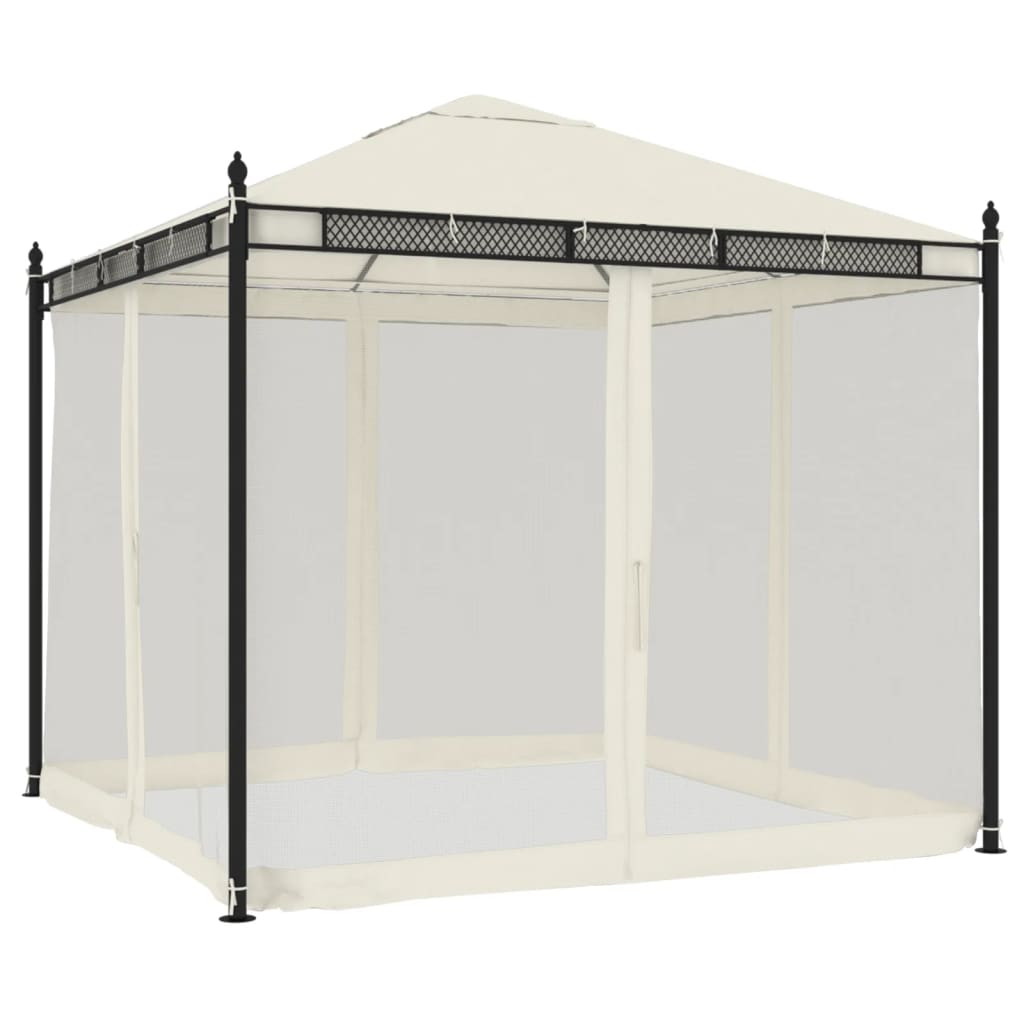 vidaXL Altanka ze ścianami z siatki, kremowa, 2,93x2,93 m, stal