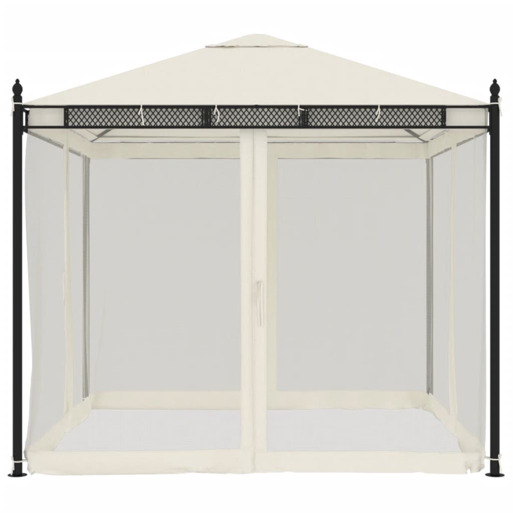 vidaXL Altanka ze ścianami z siatki, kremowa, 2,93x2,93 m, stal