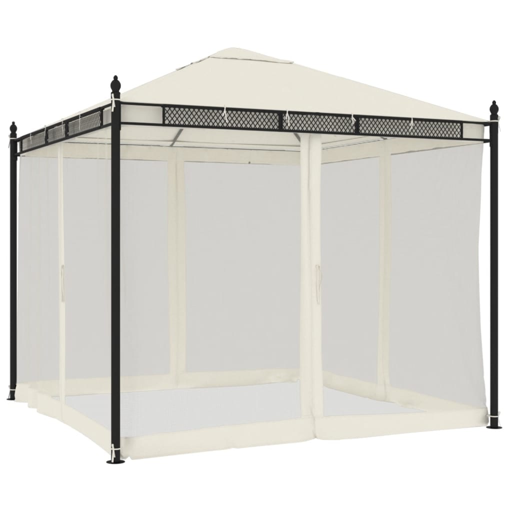 vidaXL Altanka ze ścianami z siatki, kremowa, 2,93x2,93 m, stal