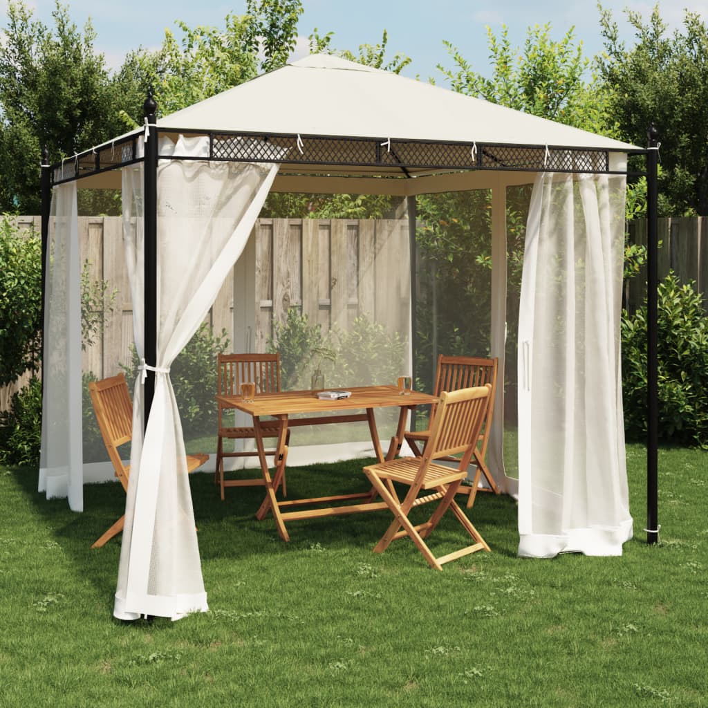 vidaXL Altanka ze ścianami z siatki, kremowa, 2,93x2,93 m, stal
