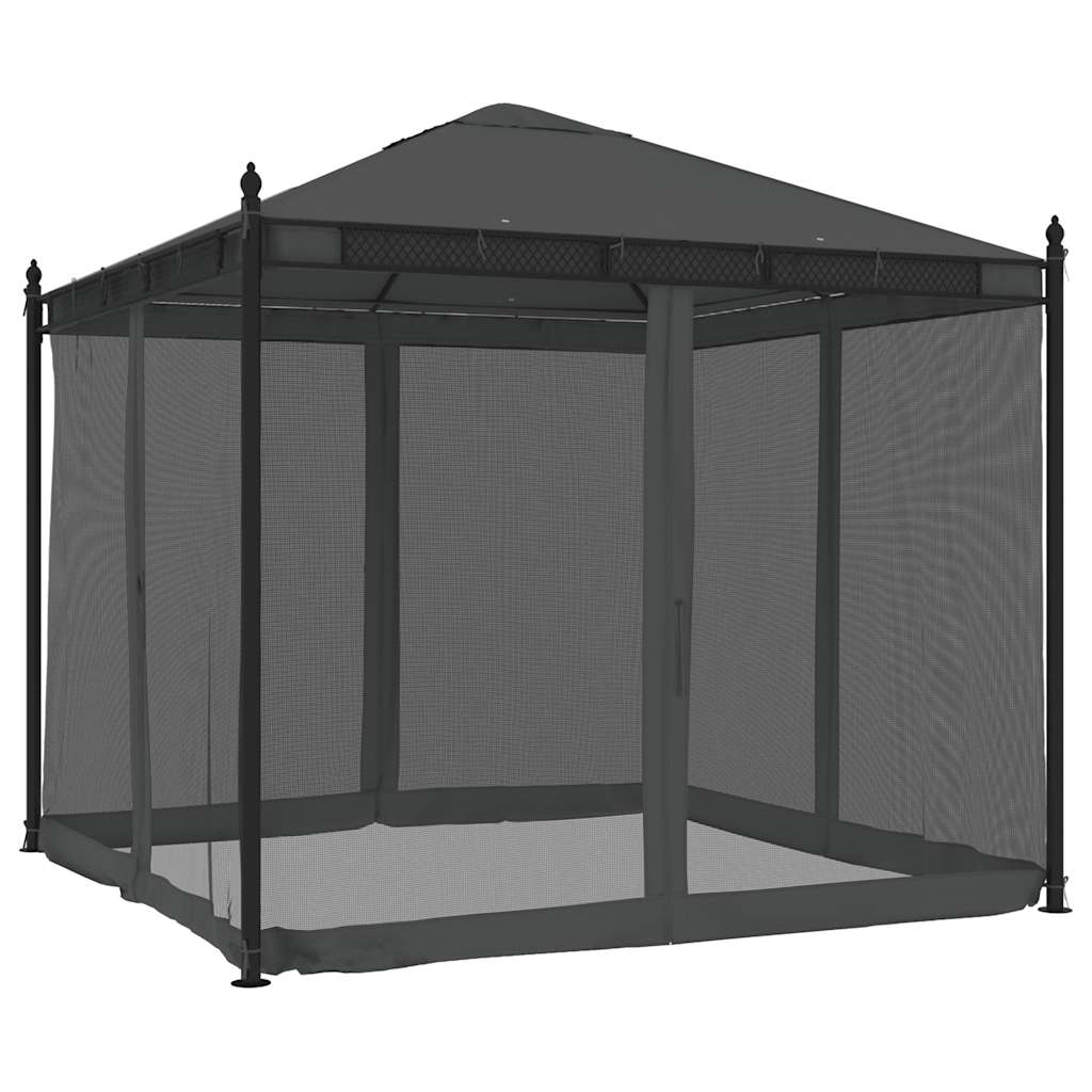 vidaXL Altanka ze ścianami z siatki, antracytowa, 2,93x2,93 m, stal