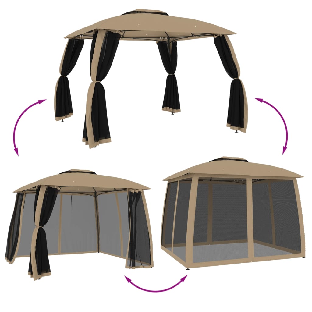 vidaXL Altana z podwójnym dachem i siatką wokół, taupe, 2,93x2,93 m