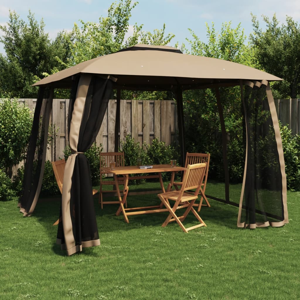 vidaXL Altana z podwójnym dachem i siatką wokół, taupe, 2,93x2,93 m
