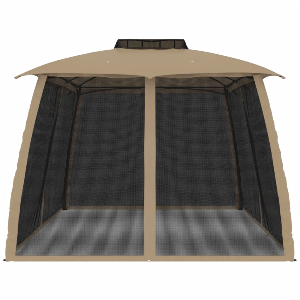 vidaXL Altana z podwójnym dachem i siatką wokół, taupe, 3,93x2,93 m