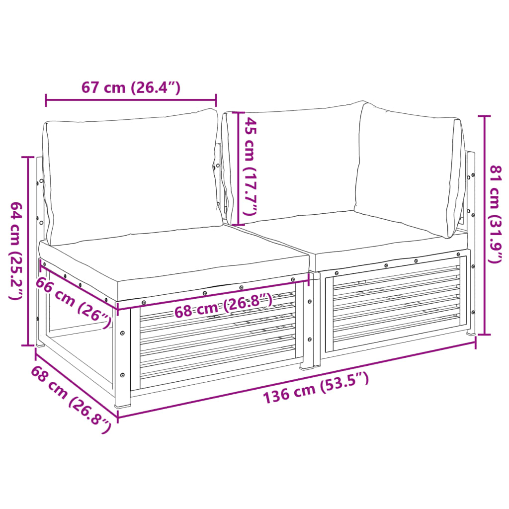 vidaXL Sofa ogrodowa z poduszkami, 2-osobowa, lite drewno akacjowe