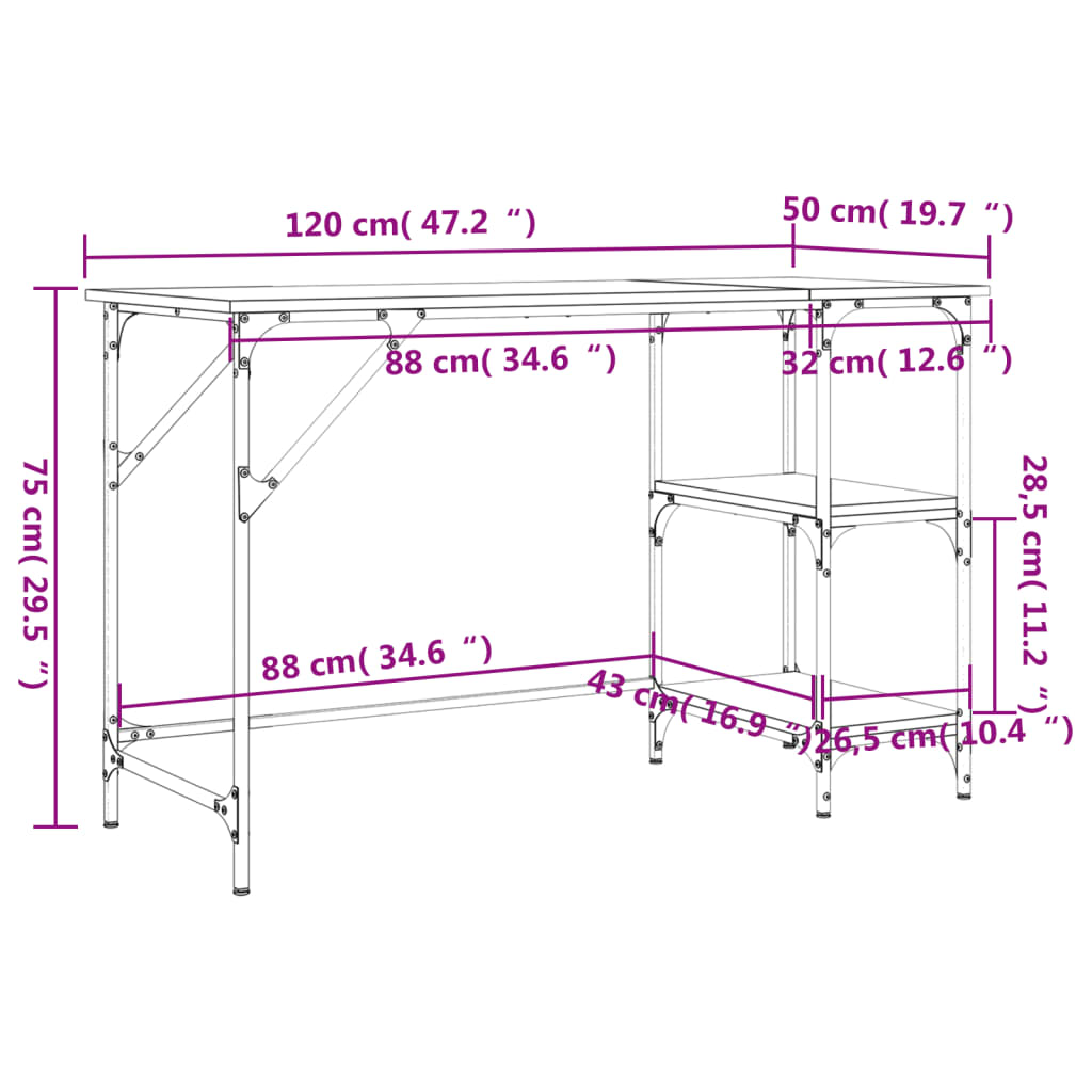 vidaXL Biurko, przydymiony dąb, 120x50x75 cm