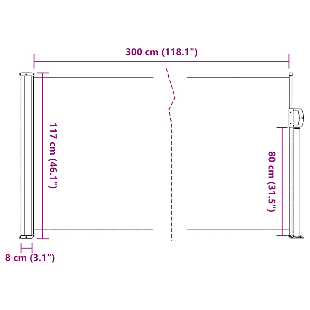 vidaXL Markiza boczna rozkładana antracytowa 117x300 cm