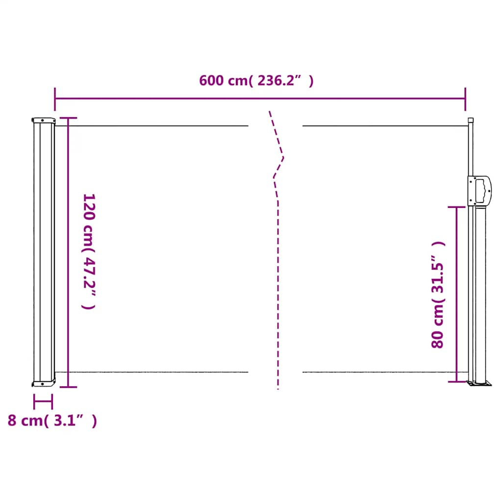 vidaXL Zwijana markiza boczna, beżowa, 120x600 cm