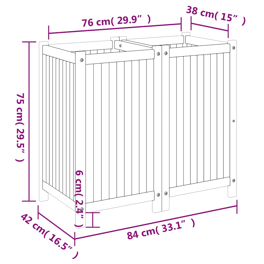 vidaXL Donica ogrodowa z wyściółką, 84x42x75 cm, lite drewno akacjowe
