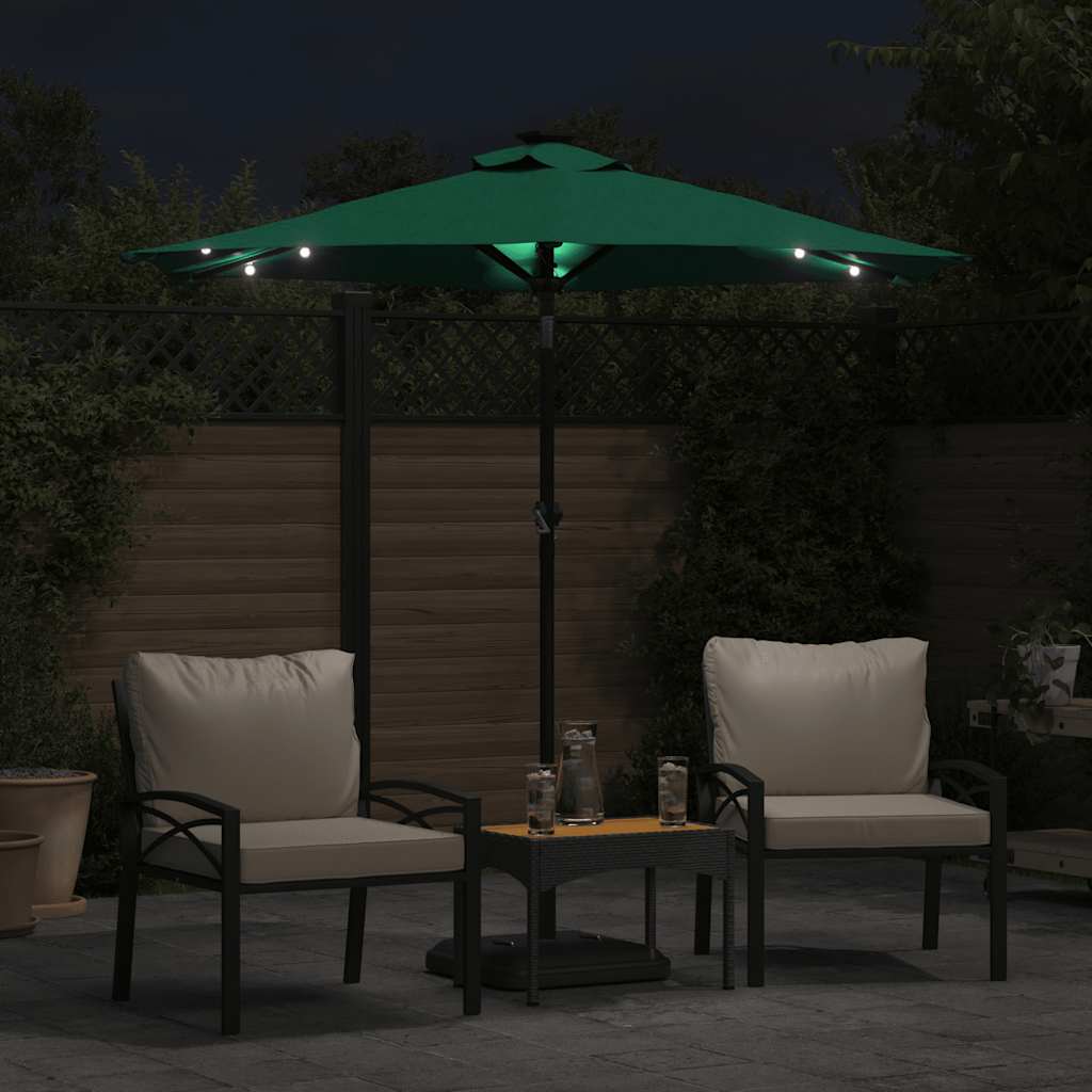 vidaXL Parasol ogrodowy LED, stalowy słupek, zielony, 225x225x212 cm