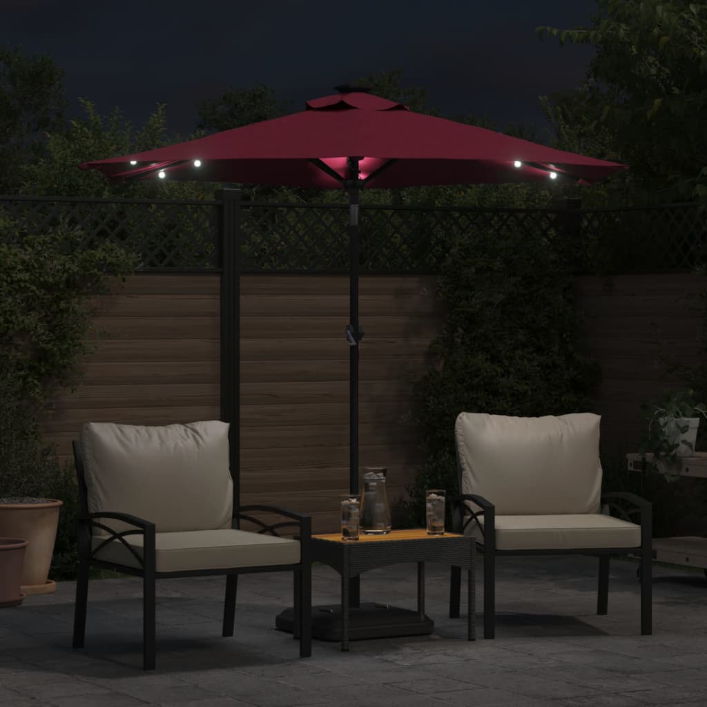 vidaXL Parasol ogrodowy LED, stalowy słupek, bordowy, 225x225x212 cm