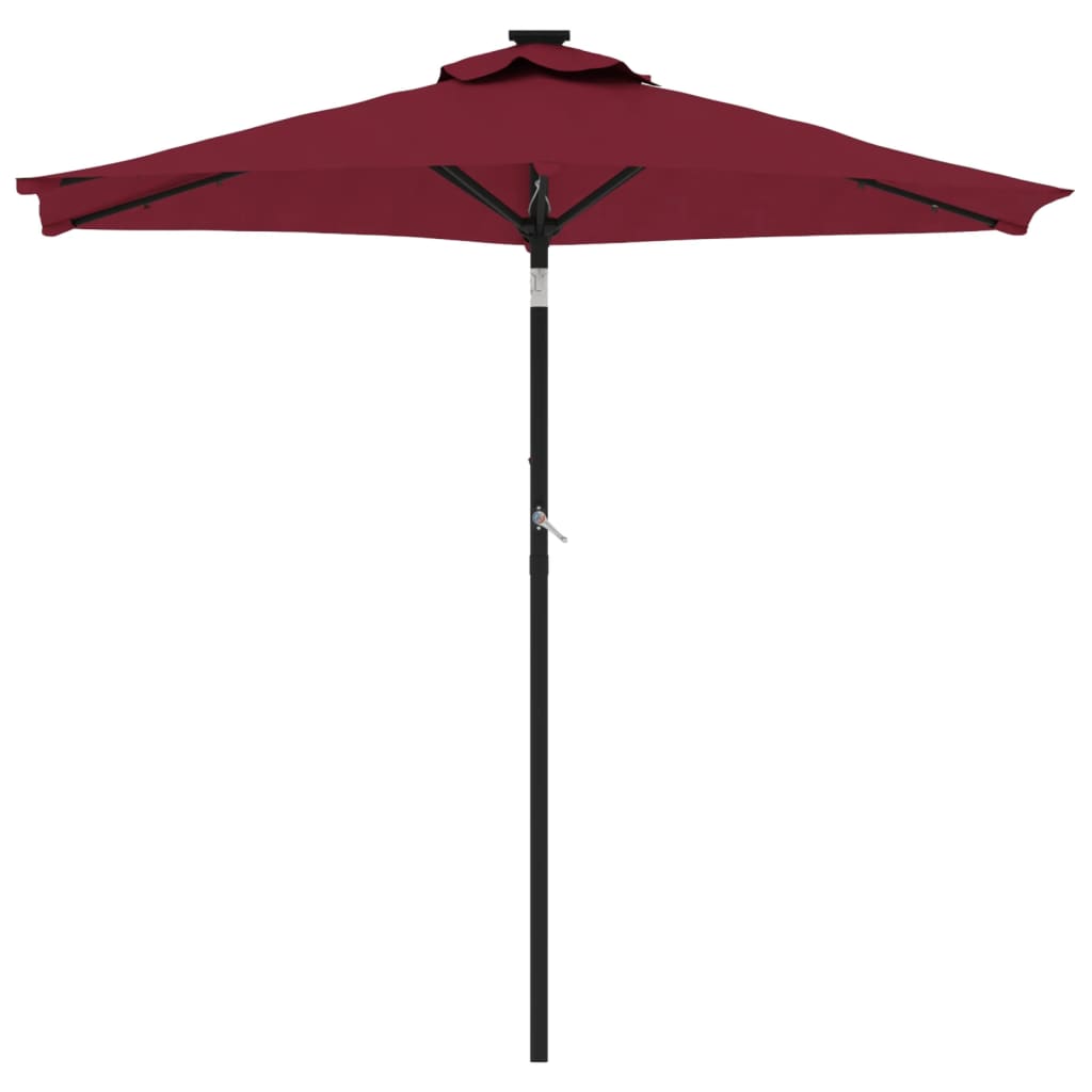 vidaXL Parasol ogrodowy LED, stalowy słupek, bordowy, 225x225x212 cm