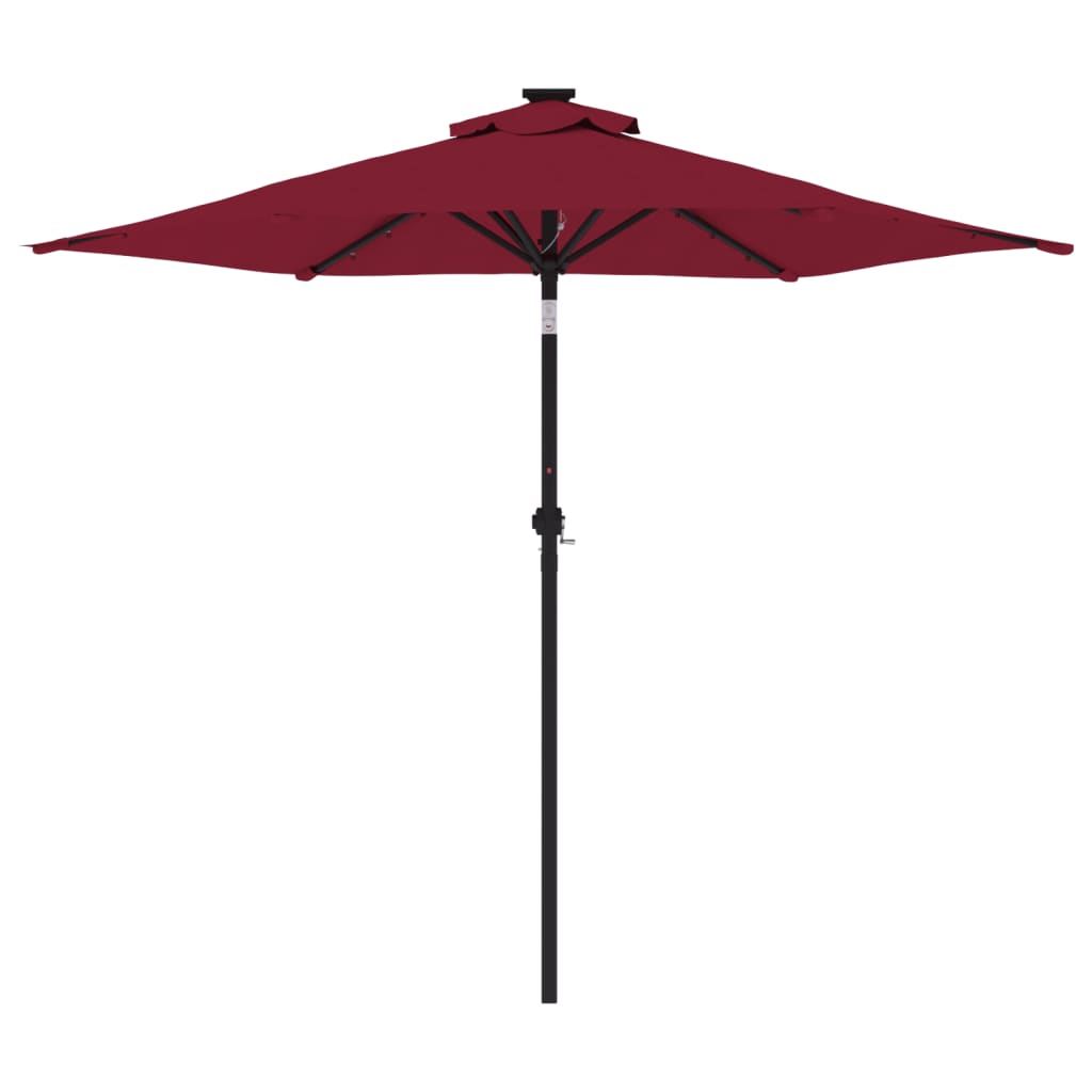 vidaXL Parasol ogrodowy LED, stalowy słupek, bordowy, 225x225x212 cm