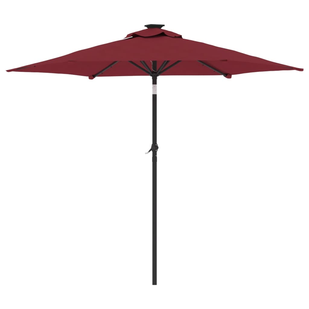 vidaXL Parasol ogrodowy LED, stalowy słupek, bordowy, 225x225x212 cm