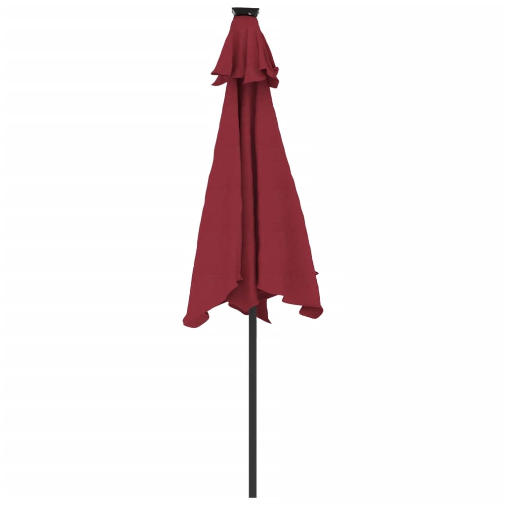 vidaXL Parasol ogrodowy LED, stalowy słupek, bordowy, 225x225x212 cm