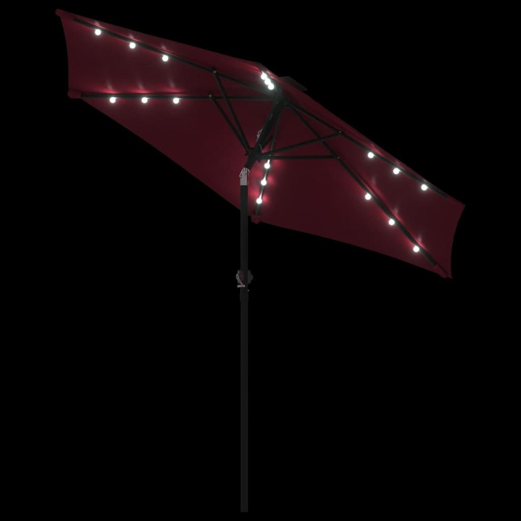 vidaXL Parasol ogrodowy LED, stalowy słupek, bordowy, 225x225x212 cm