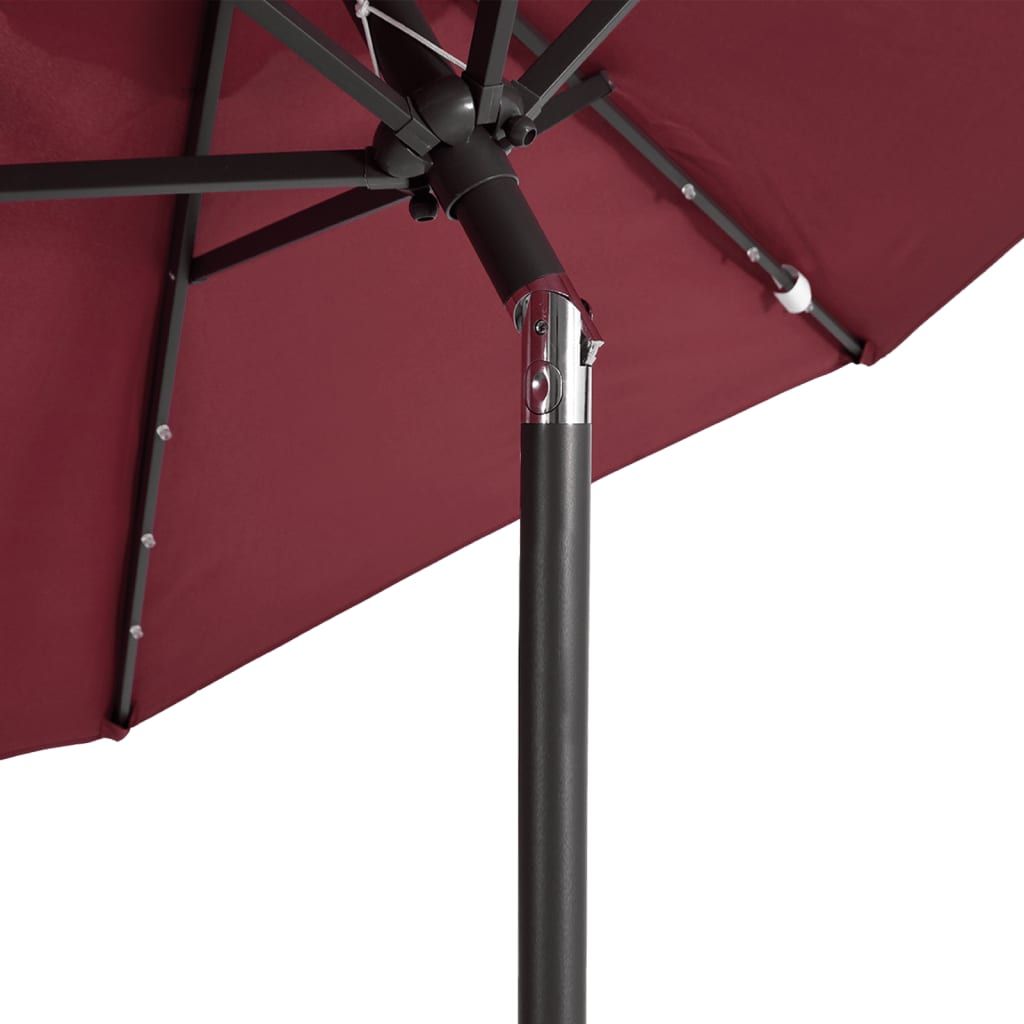 vidaXL Parasol ogrodowy LED, stalowy słupek, bordowy, 225x225x212 cm