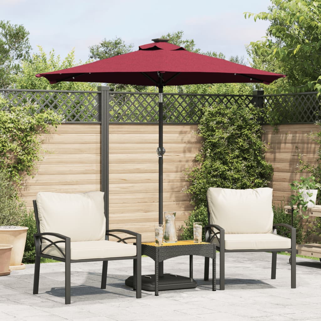 vidaXL Parasol ogrodowy LED, stalowy słupek, bordowy, 225x225x212 cm