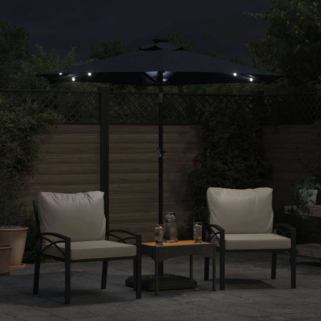 vidaXL Parasol ogrodowy LED, stalowy słupek, czarny, 225x225x212 cm