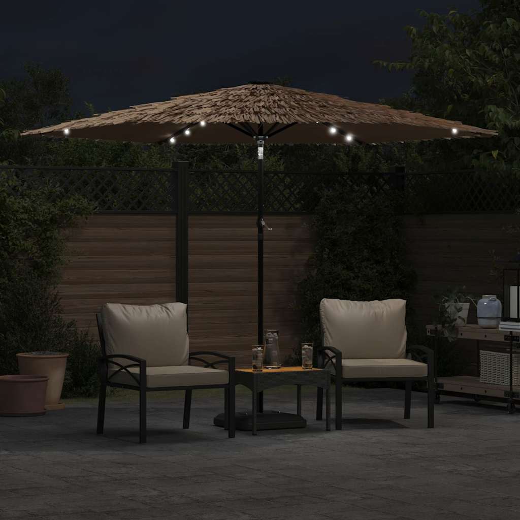 vidaXL Parasol ogrodowy z LED, stalowy słupek, brązowy, 288x288x225 cm