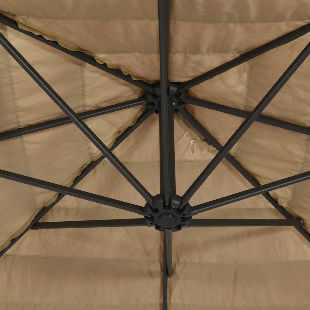 vidaXL Parasol ogrodowy z LED, stalowy słupek, brązowy, 288x288x225 cm