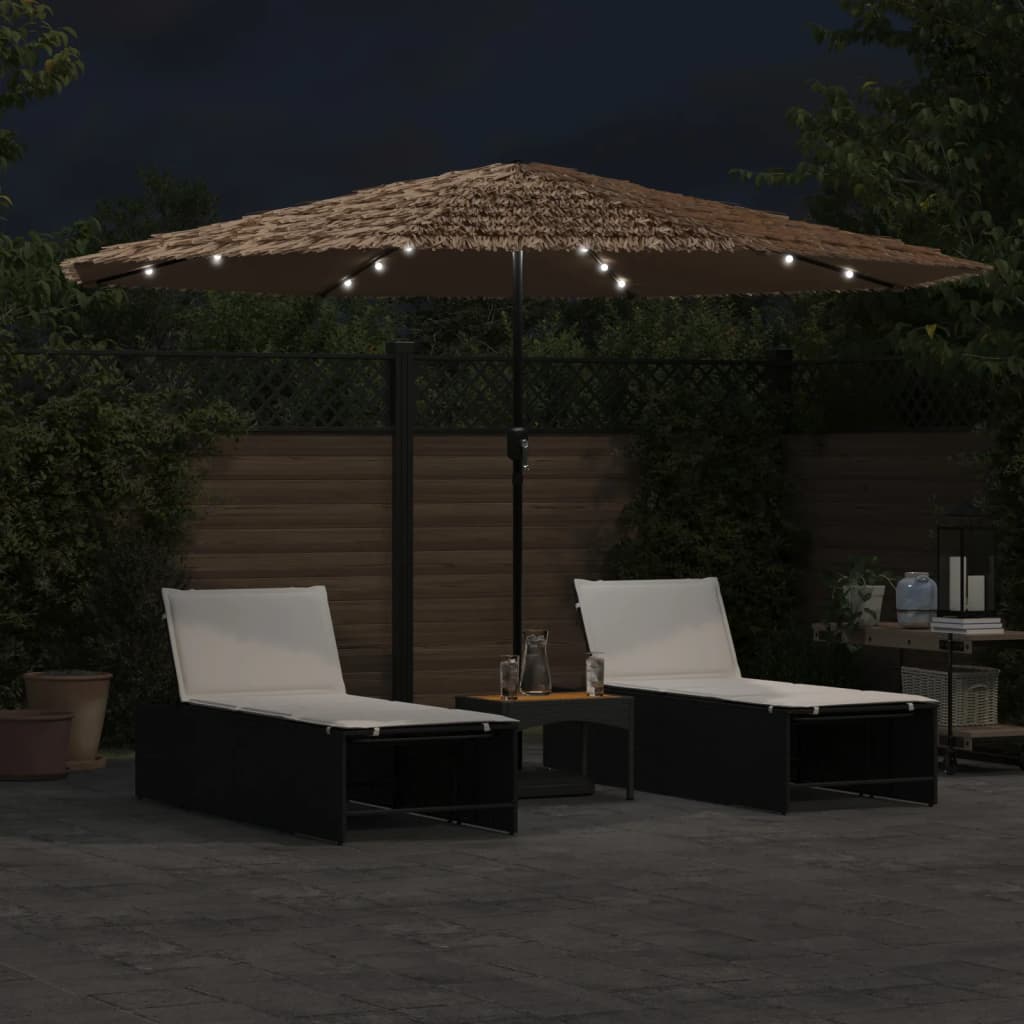 vidaXL Parasol ogrodowy z LED, stalowy słupek, brązowy, 388x388x248 cm