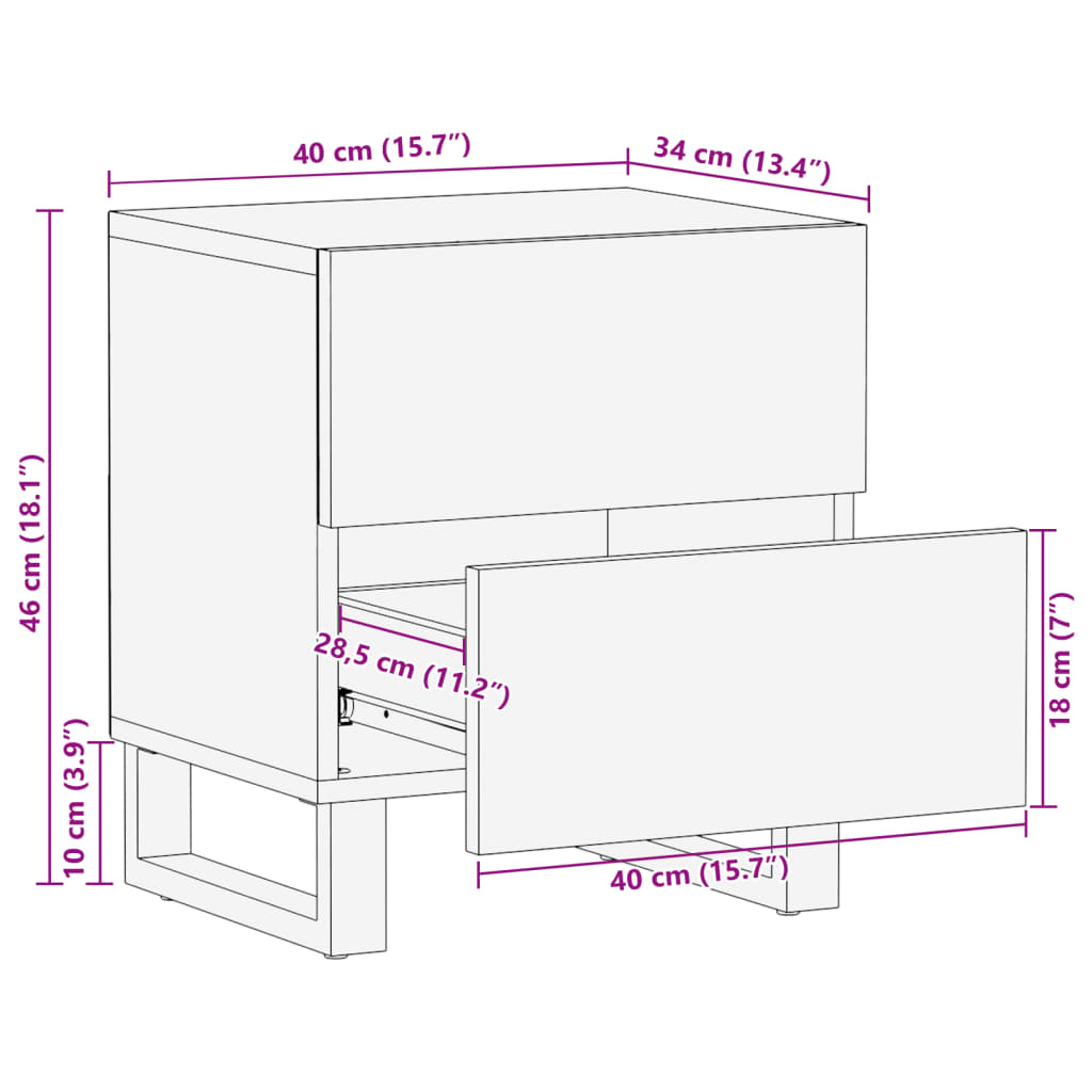 vidaXL Szafka nocna, 40x34x46 cm, bielone drewno mango