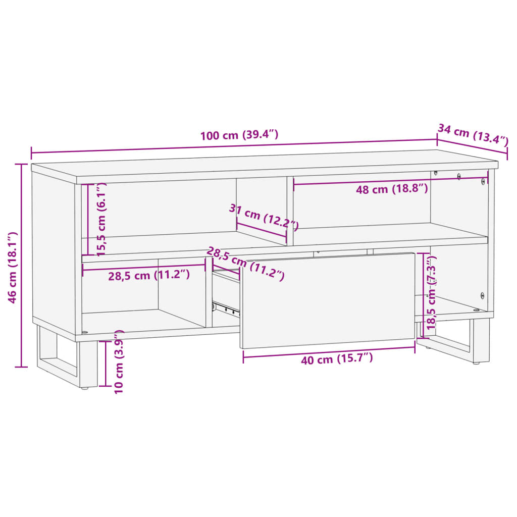 vidaXL Szafka pod TV, 100x34x46 cm, lite surowe drewno mango