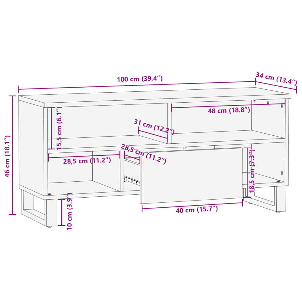 vidaXL Szafka pod telewizor, 100x34x46 cm, lite drewno mango