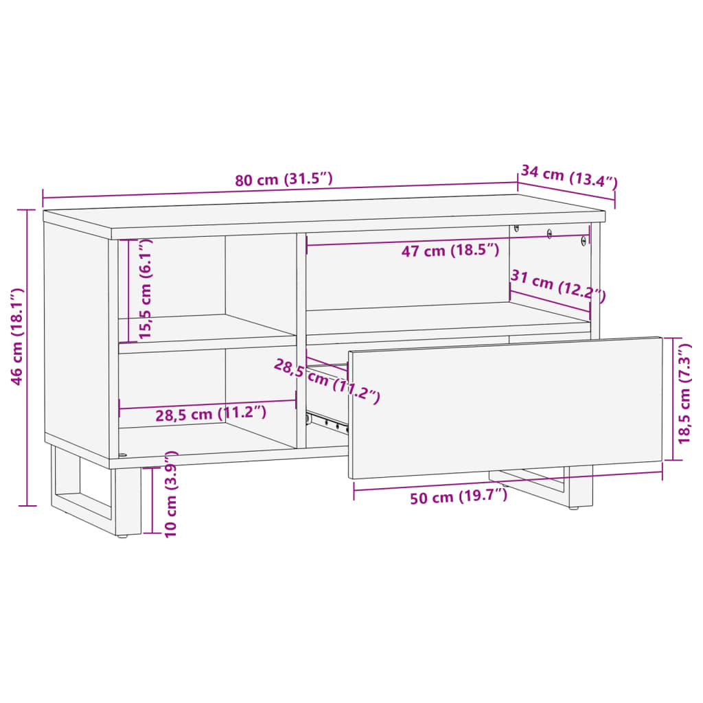 vidaXL Szafka pod telewizor, 80x34x46 cm, lite drewno mango