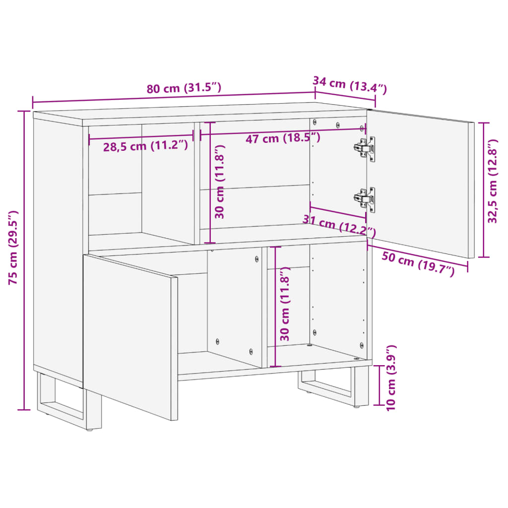 vidaXL Szafka, 80x34x75 cm, lite drewno mango